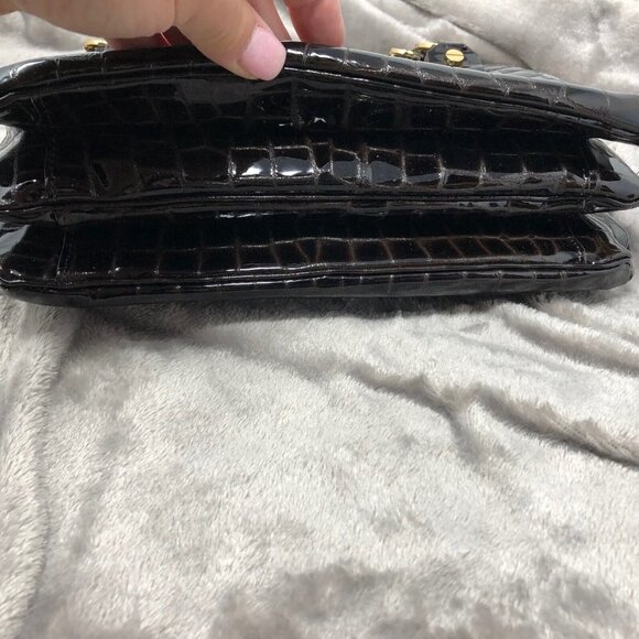 Tory Burch Retired Dark Brown Patent Leather Croc Embossed Gold Hardware Bag - Picture 7 of 12